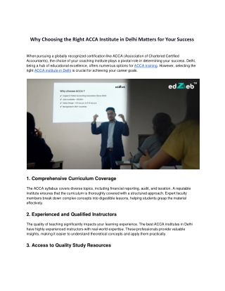 Why Choosing the Right ACCA Institute in Delhi Matters for Your Success