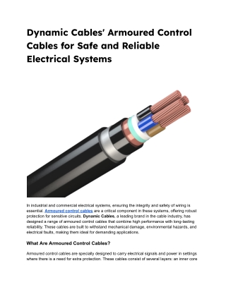 Dynamic Cables' Armoured Control Cables for Safe and Reliable Electrical Systems