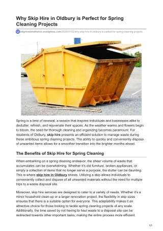 why skip hire in oldbury is perfect for spring