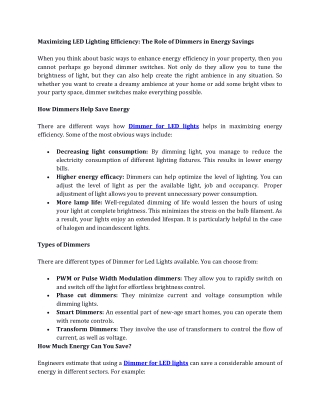 Maximizing LED Lighting Efficiency The Role of Dimmers in Energy Savings