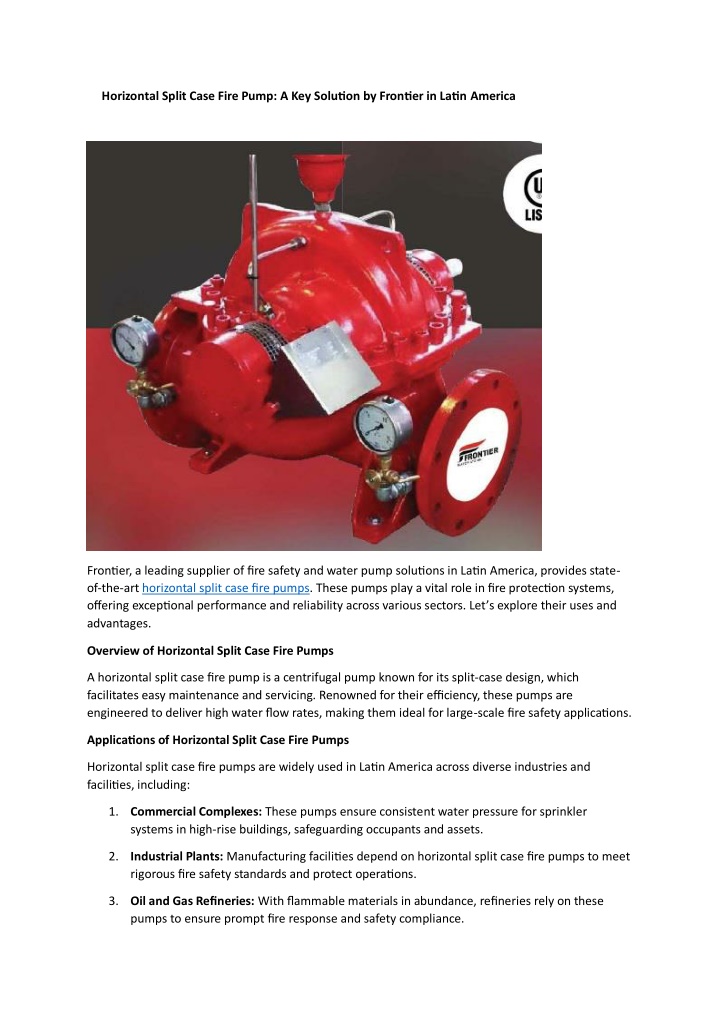 horizontal split case fire pump a key solution