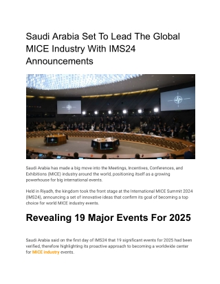 The Global MICE Industry With IMS24 Announcements