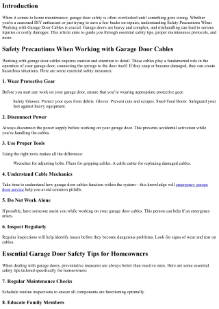 Safety Precautions When Working with Garage Door Cables