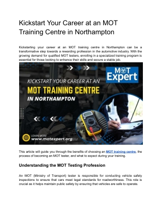 Kickstart Your Career at an MOT Training Centre in Northampton (1)