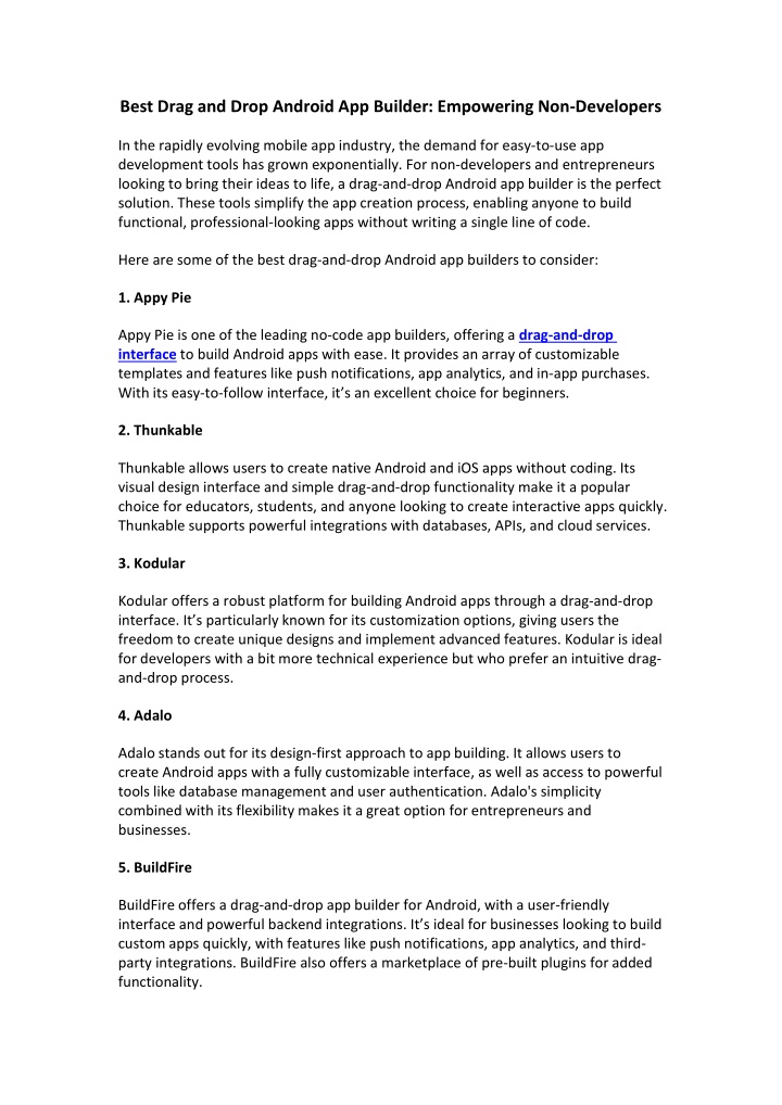 best drag and drop android app builder empowering