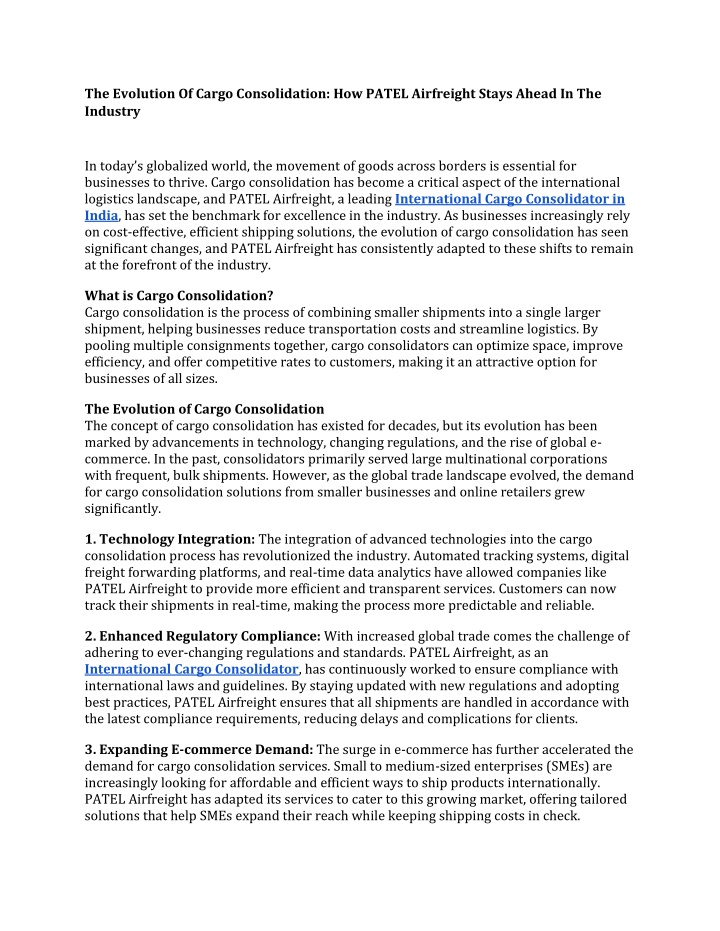 the evolution of cargo consolidation how patel