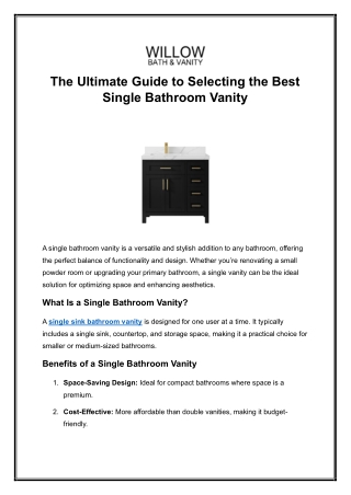 The Ultimate Guide to Selecting the Best Single Bathroom Vanity