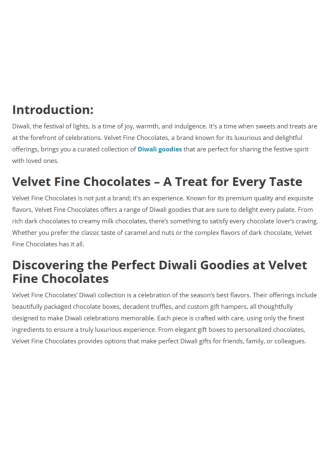 Discover Exquisite Diwali Goodies from Velvet Fine Chocolates - A Guide