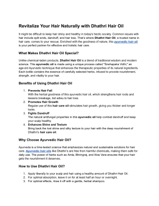 Revitalize Your Hair Naturally with Dhathri Hair Oil