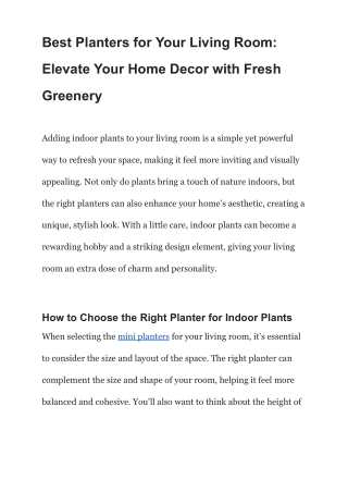 Best Planters for Your Living Room_ Elevate Your Home Decor with Fresh Greenery