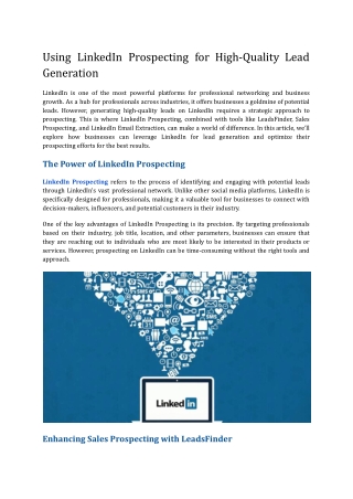 using linkedin prospecting for high quality lead