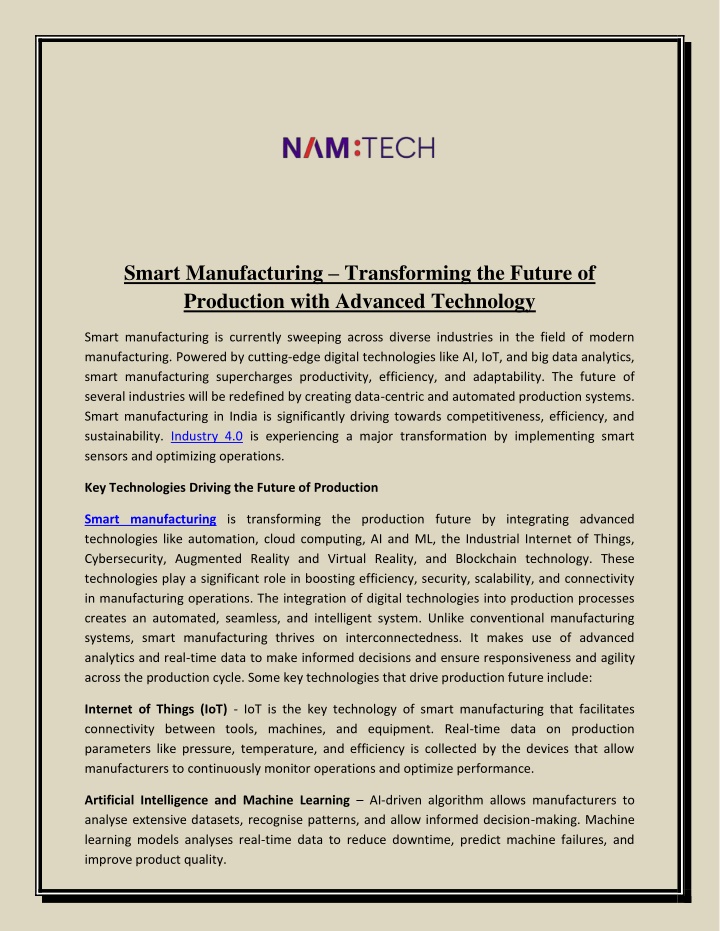 smart manufacturing transforming the future