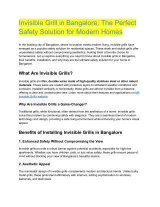 Invisible Grill in Bangalore_ The Perfect Safety Solution for Modern Homes