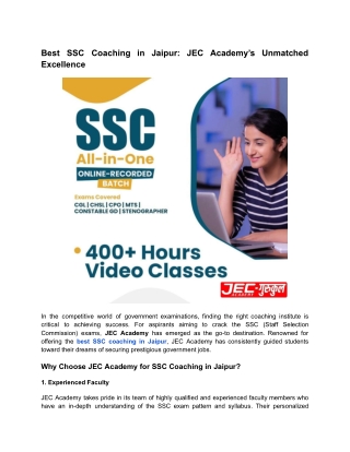 Best SSC Coaching in Jaipur_ JEC Academy’s Unmatched Excellence