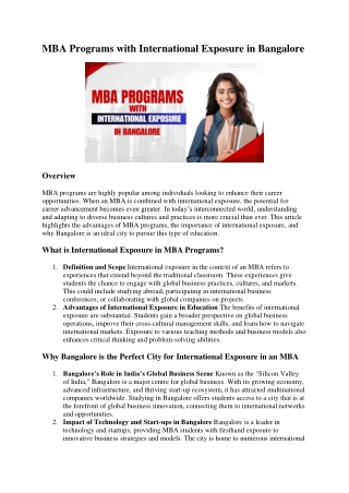 mba programs with international exposure