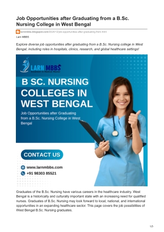 larnmbbs.blogspot.com-Job Opportunities after Graduating from a BSc Nursing College in West Bengal
