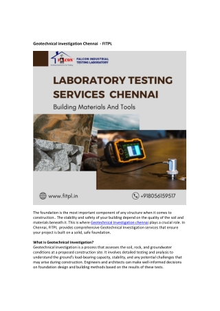 Geotechnical investigation Chennai fitpl
