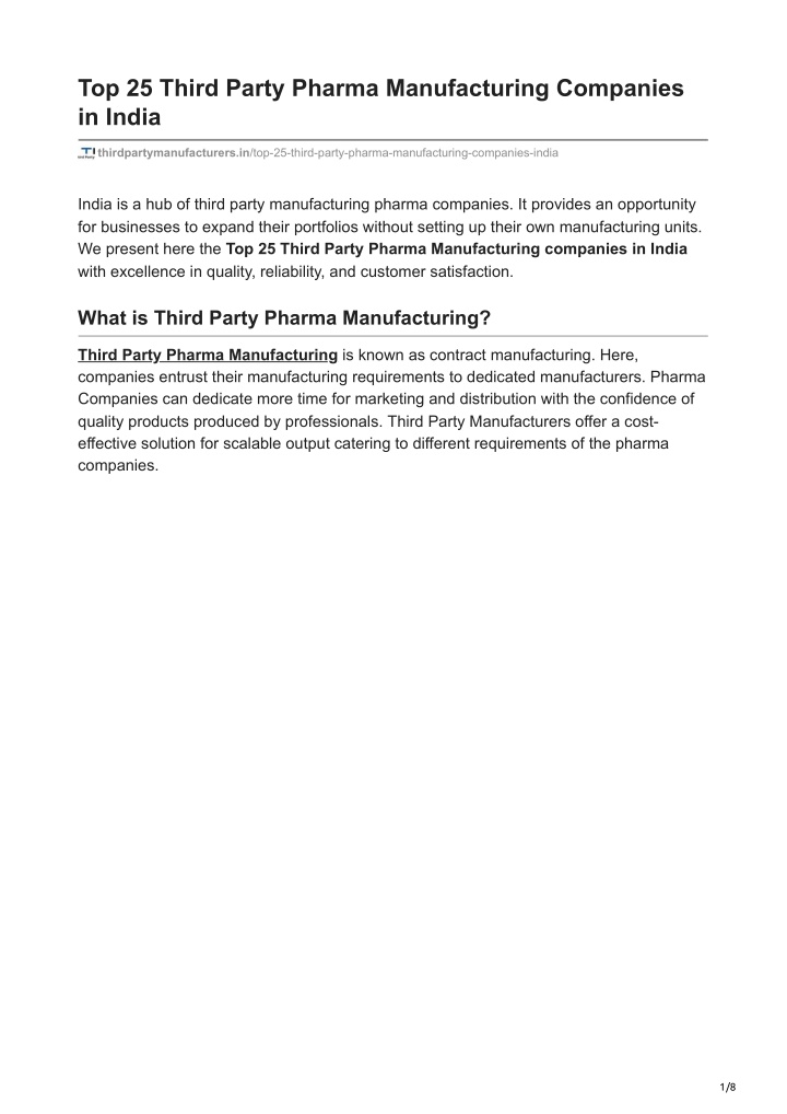 top 25 third party pharma manufacturing companies