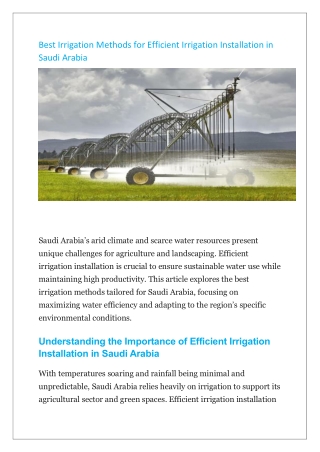 Best Irrigation Methods for Efficient Irrigation Installation in Saudi Arabia