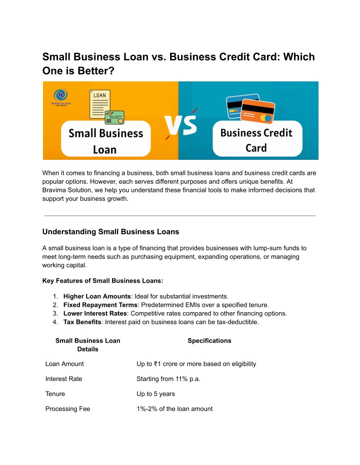 small business loan vs business credit card which