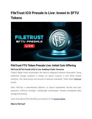 filetrust ico presale is live invest in ftu tokens