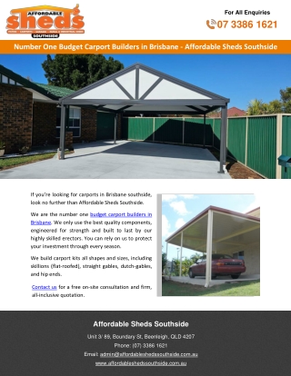 Number One Budget Carport Builders in Brisbane - Affordable Sheds Southside