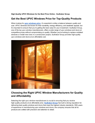 High-Quality UPVC Windows for the Best Price Online - Sudhakar Group
