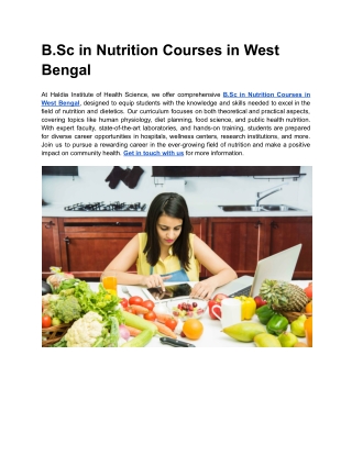 b sc in nutrition courses in west bengal