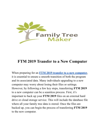 FTM 2019 Transfer to a New Computer