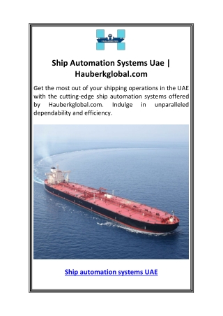 Ship Automation Systems Uae  Hauberkglobal.com