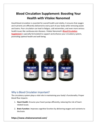 Blood Circulation Supplement: Boosting Your Health with Vitalee Nanomed