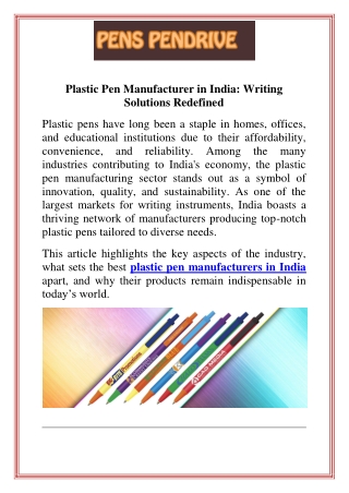 Plastic Pen Manufacturer in India Writing Solutions Redefined