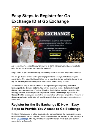 Easy Steps to Register for Go Exchange ID at Go Exchange