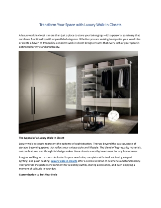 Transform Your Space with Luxury Walk-In Closets