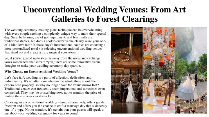 unconventional wedding venues from art galleries to forest clearings