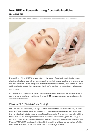 How PRF Is Revolutionizing Aesthetic Medicine in London