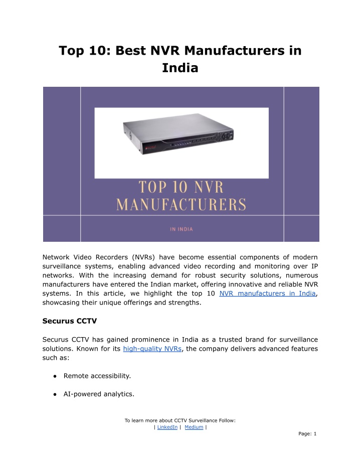 top 10 best nvr manufacturers in india