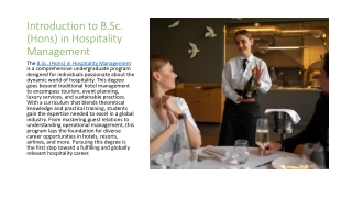 B.Sc. (Hons) in Hospitality Management - Unlocking Global Opportunities and Skills