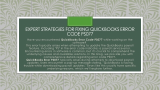 QuickBooks Error Code PS077: Understanding the Error and Its Fixes