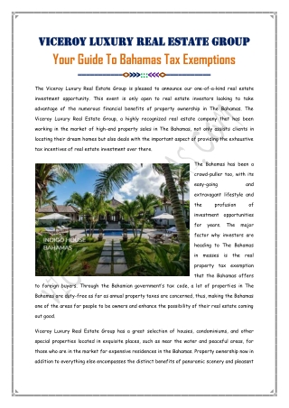 Guide To Bahamas Tax Exemptions In Property