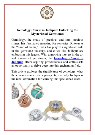 Gemology Course in Jodhpur Unlocking the Mysteries of Gemstones