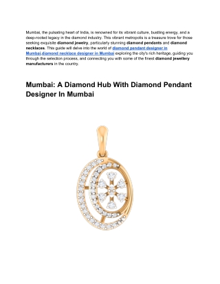 Finding the Perfect Diamond Pendant Designer In Mumbai