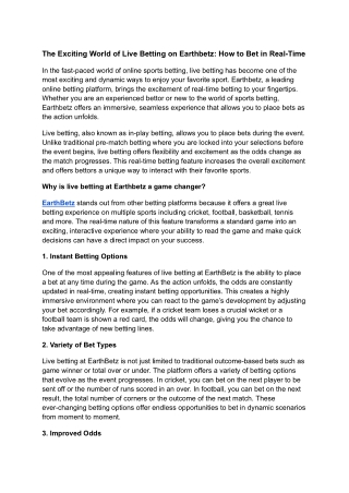 The Exciting World of Live Betting on Earthbetz_ How to Bet in Real-Time
