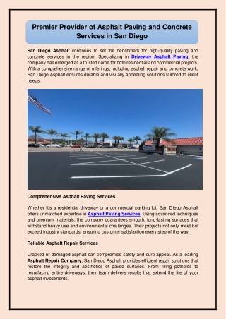 Premier Provider of Asphalt Paving and Concrete Services in San Diego