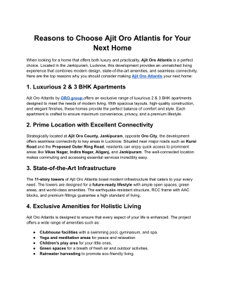 Reasons to Choose Ajit Oro Atlantis for Your Next Home