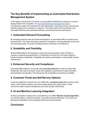 The Key Benefits of Implementing an Automated Distribution Management System