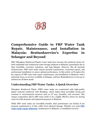 Water Tank Installation, Repair & Maintenance