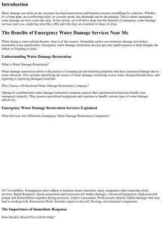 The Benefits of Emergency Water Damage Services Near Me
