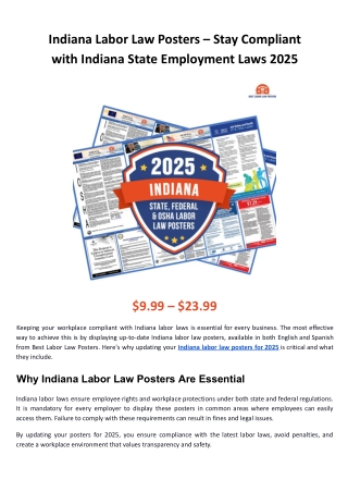 Order Indiana Labor Law Posters for Workplace Compliance