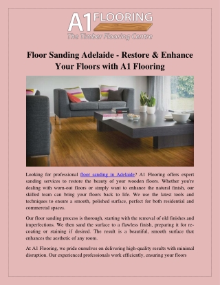 Floor Sanding Adelaide - Restore & Enhance Your Floors with A1 Flooring